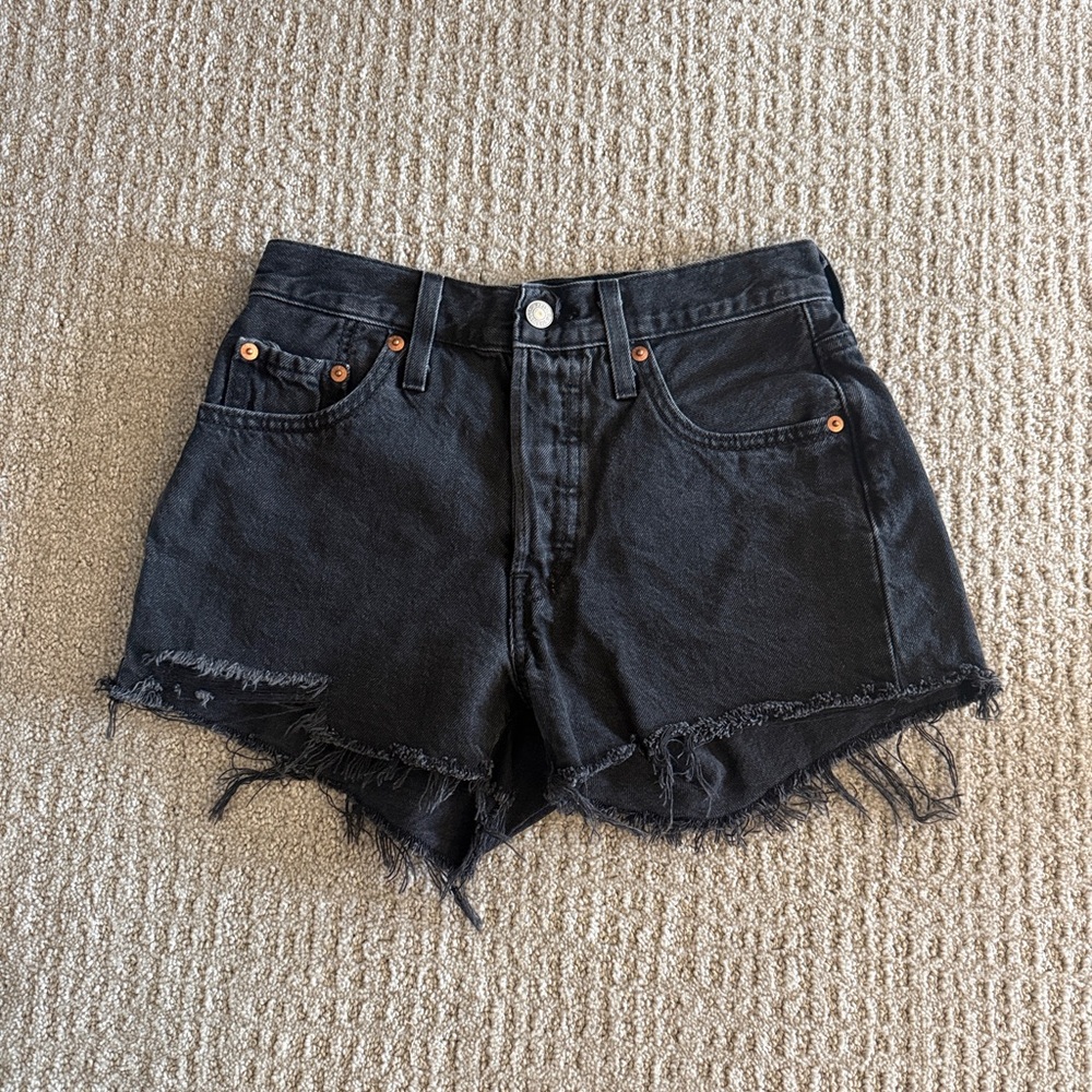 Levi's Black Frayed Hem Jean Shorts